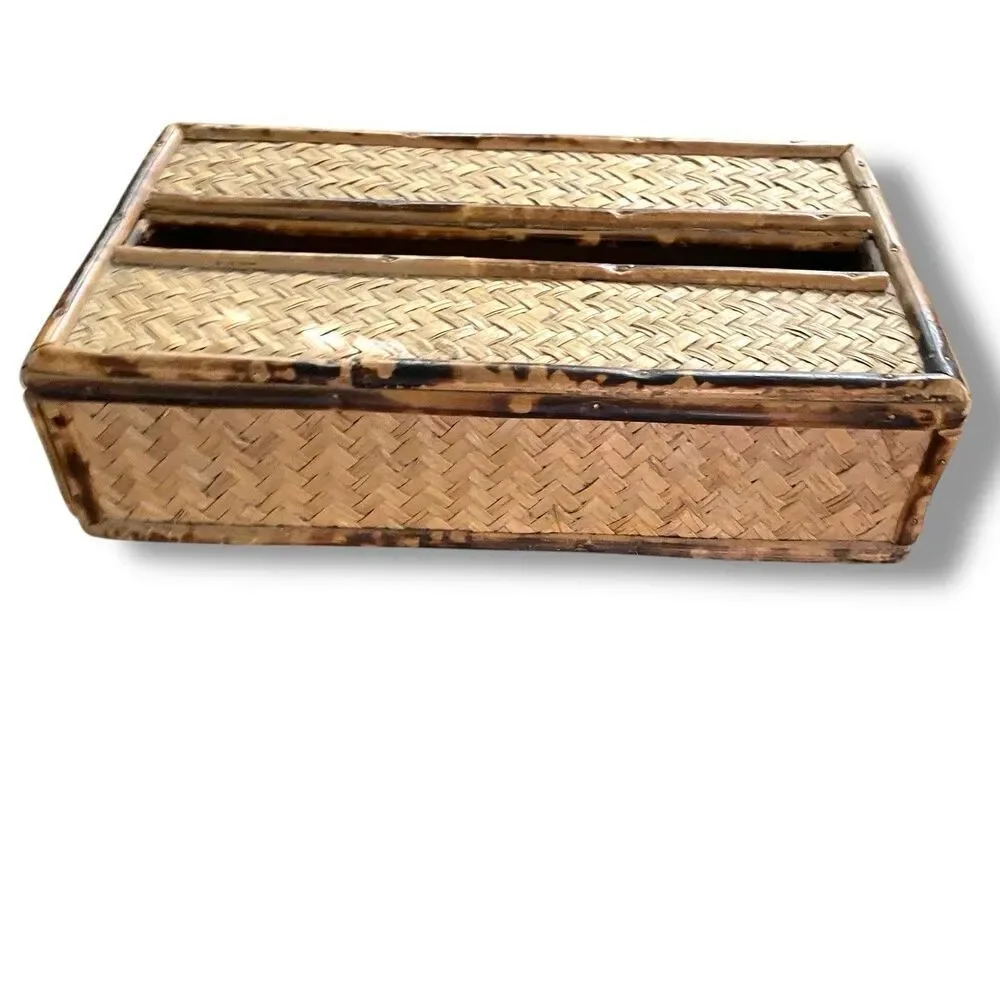 Vintage Bamboo & Rattan Tissue Box Holder Cover Neutral